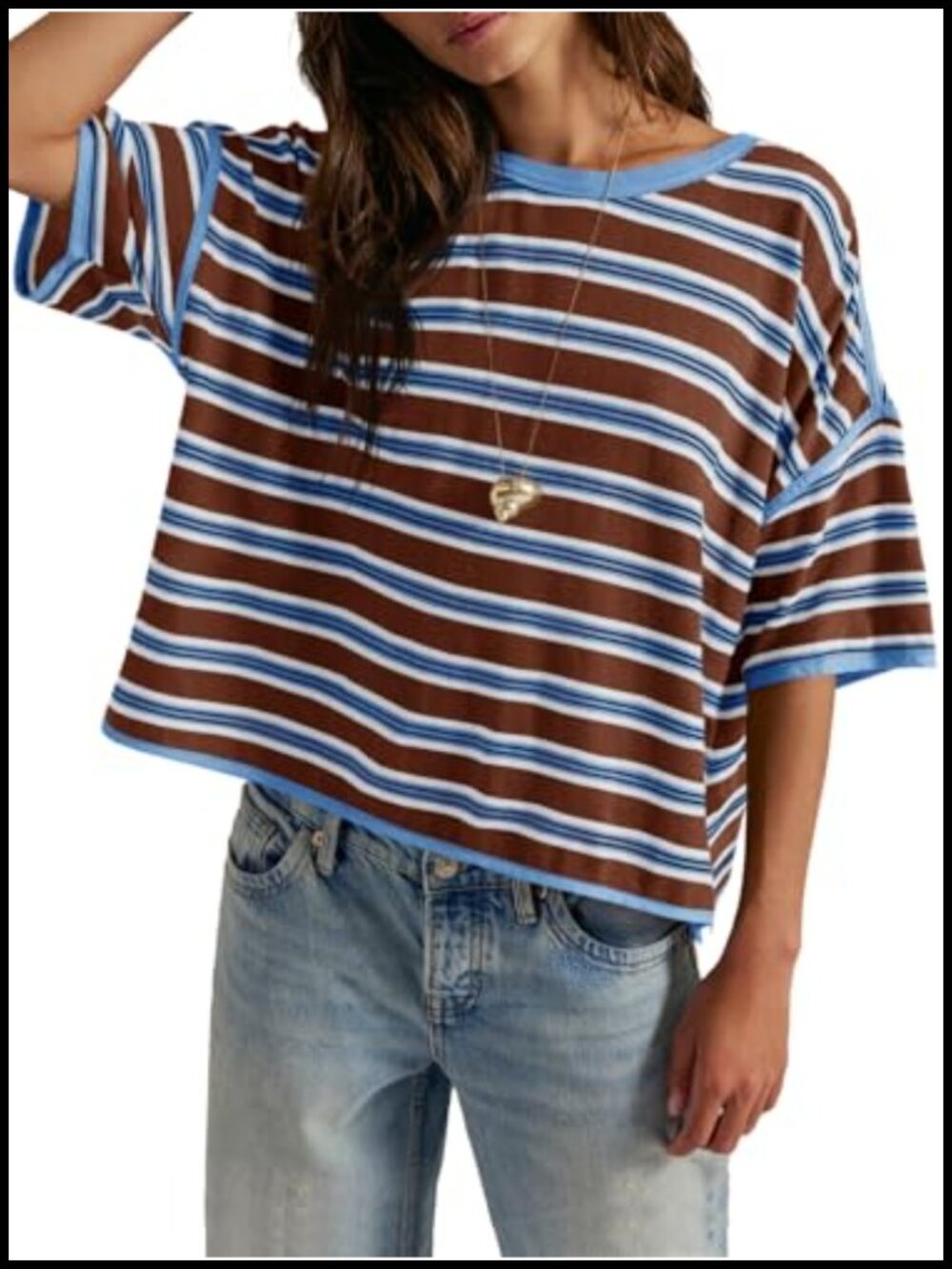 Oversized Striped Short Sleeve Boxy Tee Casual Summer Top
